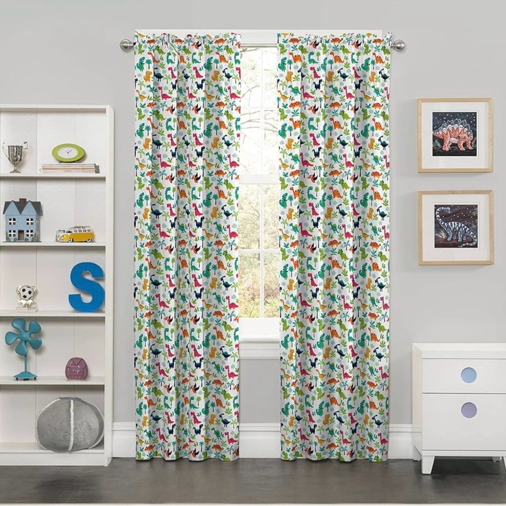 Eclipse Dippy Dinos Nursery-Curtains, 42 in x 84 in, Multicolor